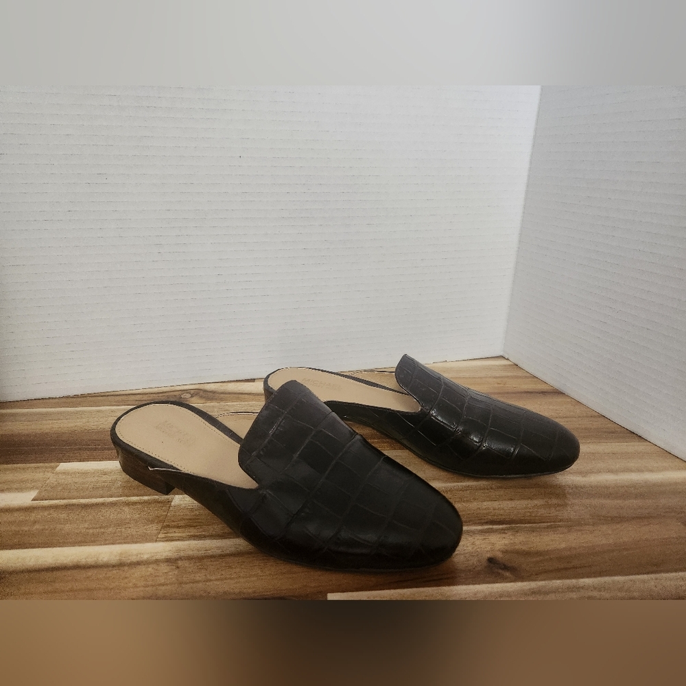 Michael Kors Black Croc-Embossed Mules